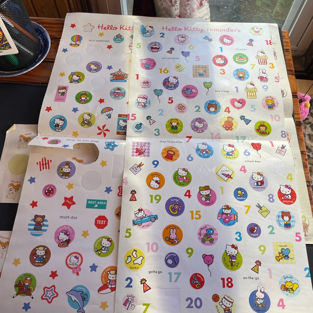 Calendar stickers: Hello Kitty, Hamtaro, and Angelina Ballerina
